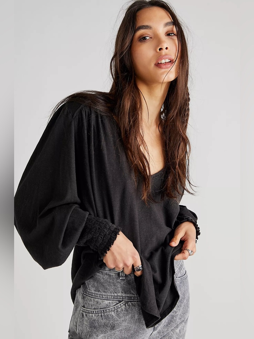 We the Free Dark Gray Hemp and Cotton Natural Blouse Oversized Lagenlook Small